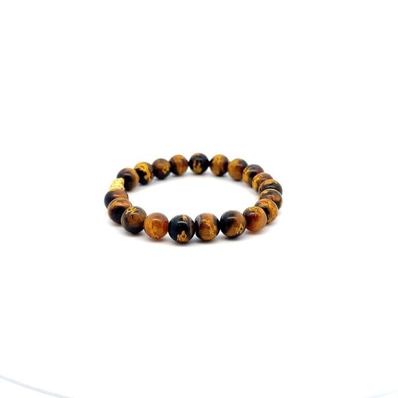 18K Gold Piyao Pixiu Dragon Bracelet Gemstones Tiger's Eye Carved 8mm - Picture 5 of 5